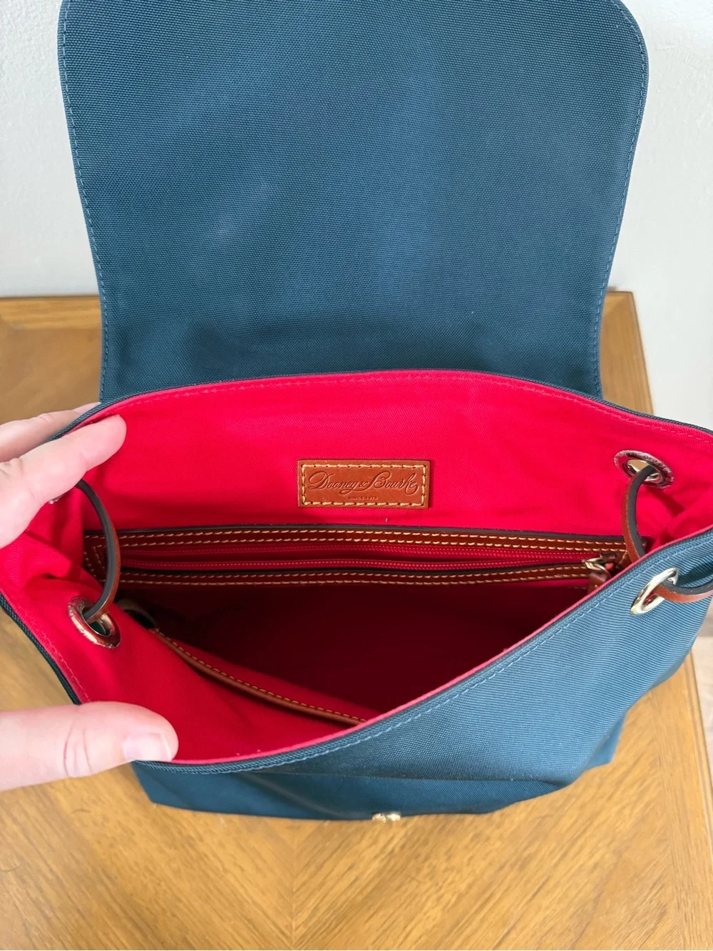 Dooney & Bourke Navy Backpack with Brown Leather Accents Dooney & Bourke Navy Backpack with Brown Leather Accents main image 3